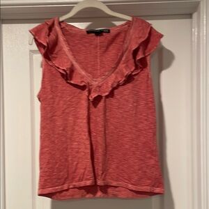 Veronica Bears Coral Ruffle V-Neck Women's Top